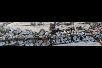 Aerial view of Wintry snowy Village view in Jockgrim in the state Rhineland-Palatinate, Germany
