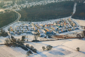 New development area Im Schnabel in winter with snow in Wörth am Rhein in the state Rhineland-Palatinate, Germany