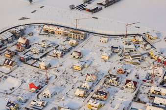 Bird's eye view of On the high trail in winter with snow in Kandel in the state Rhineland-Palatinate, Germany