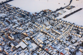Goethestraße in winter with snow in Kandel in the state Rhineland-Palatinate, Germany