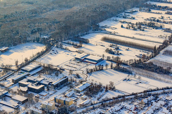 School center and Bienwaldhalle in winter with snow in Kandel in the state Rhineland-Palatinate, Germany