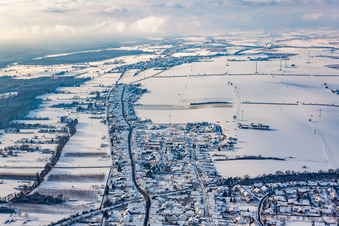 Saarstraße in winter with snow in Kandel in the state Rhineland-Palatinate, Germany out of the air