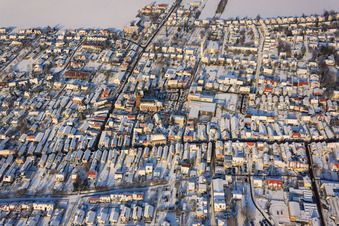 Christmas market at the Plätzl and around St. George's Church in Kandel in the state Rhineland-Palatinate, Germany out of the air