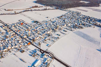 Aerial photograpy of From the southwest in winter when there is snow in Erlenbach bei Kandel in the state Rhineland-Palatinate, Germany