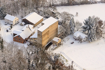 Hardtmühle in winter with snow in Kandel in the state Rhineland-Palatinate, Germany