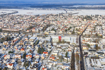 Lauterburger Straße in snow in winter in Kandel in the state Rhineland-Palatinate, Germany