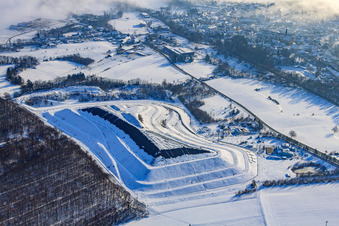 Aerial photograpy of District landfill in snow in winter in Berg in the state Rhineland-Palatinate, Germany