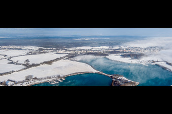 Panoramic perspective Wintry snowy Town View of the streets and houses of the residential areas in Lauterbourg in Grand Est, France