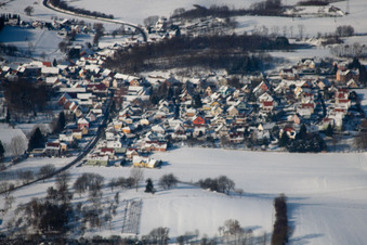 Aerial photograpy of In winter when there is snow in Neewiller-près-Lauterbourg in the state Bas-Rhin, France