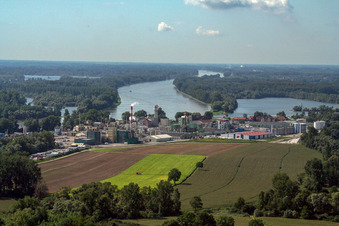 Aerial photograpy of Industry on the Rhine in Lauterbourg in the state Bas-Rhin, France