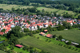 Aerial view of Rheinstr in Neuburg am Rhein in the state Rhineland-Palatinate, Germany