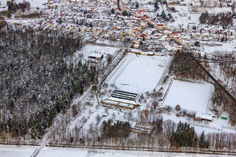 Stadium TUS Schaidt in snow in winter in the district Schaidt in Wörth am Rhein in the state Rhineland-Palatinate, Germany