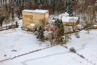 Hardtmühle in snow in winter in Kandel in the state Rhineland-Palatinate, Germany