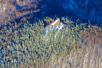 Großer Hahnstein in winter with snow in Waldrohrbach in the state Rhineland-Palatinate, Germany