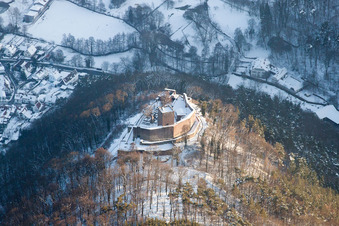 Landeck ruins in winter with snow in Klingenmünster in the state Rhineland-Palatinate, Germany