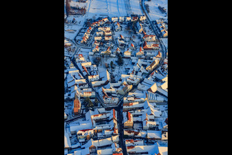 Protest. Church and Wassergassse x upper main street in winter with snow in the district Kapellen in Kapellen-Drusweiler in the state Rhineland-Palatinate, Germany