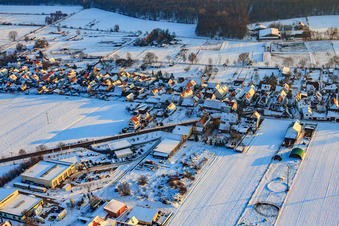 East exit in winter with snow in Freckenfeld in the state Rhineland-Palatinate, Germany
