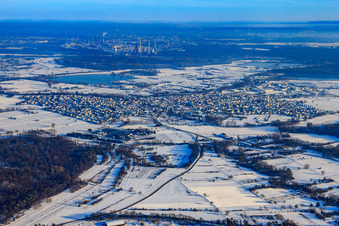 City view in snow in winter in Hagenbach in the state Rhineland-Palatinate, Germany