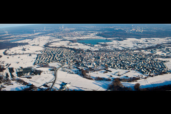 Wintry snowy Panoramic perspective Town View of the streets and houses of the residential areas in Hagenbach in the state Rhineland-Palatinate, Germany