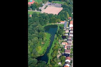 Riparian areas on the lake area of Polizeiweier with Angelvereinsgelaende in Kandel in the state Rhineland-Palatinate