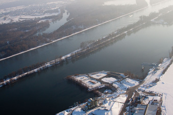 Aerial view of Rhine harbor in Lauterbourg in the state Bas-Rhin, France
