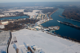 Aerial photograpy of Rhine harbor in Lauterbourg in the state Bas-Rhin, France