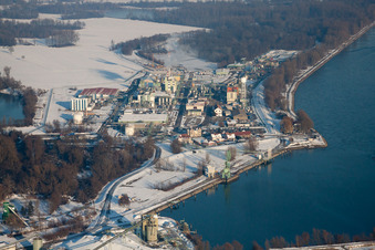 Rhine harbor in Lauterbourg in the state Bas-Rhin, France out of the air