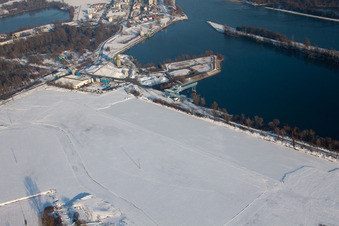 Rhine harbor in Lauterbourg in the state Bas-Rhin, France seen from above