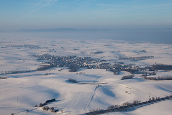 Oblique view of In winter when there is snow in Neewiller-près-Lauterbourg in the state Bas-Rhin, France