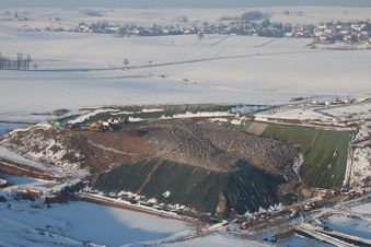Landfill with flocks of birds in Schaffhouse-près-Seltz in the state Bas-Rhin, France