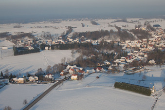 In winter when there is snow in Neewiller-près-Lauterbourg in the state Bas-Rhin, France from the plane