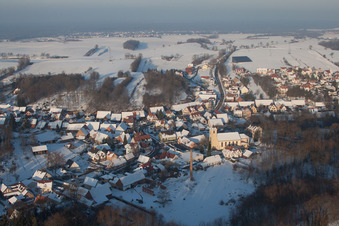 Drone image of In winter when there is snow in Neewiller-près-Lauterbourg in the state Bas-Rhin, France