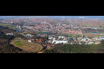 Panoramic perspective Sports facility grounds of the Arena stadium Waldstadion in Herxheim bei Landau (Pfalz) in the state Rhineland-Palatinate, Germany