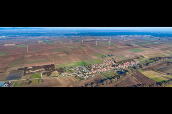 Aerial view of Panorama of the village view from the south in Herxheimweyher in the state Rhineland-Palatinate, Germany