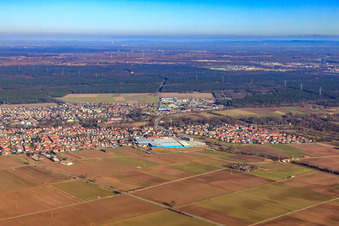 Aerial photograpy of City view from the south in Bellheim in the state Rhineland-Palatinate, Germany