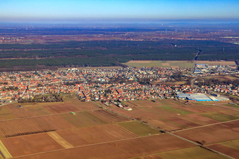 Oblique view of City view from the south in Bellheim in the state Rhineland-Palatinate, Germany