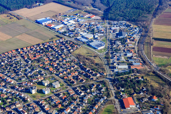 Aerial view of Industrial area in Fellach in Bellheim in the state Rhineland-Palatinate, Germany