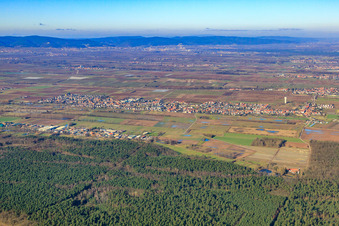 City view from the southeast in the district Niederlustadt in Lustadt in the state Rhineland-Palatinate, Germany