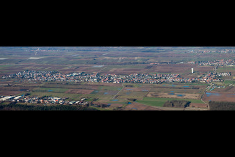 Aerial view of Panorama from the local area and environment in Lustadt in the state Rhineland-Palatinate