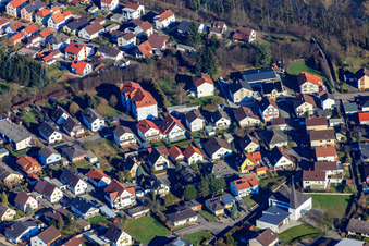 Aerial view of Berliner Straße in Lingenfeld in the state Rhineland-Palatinate, Germany