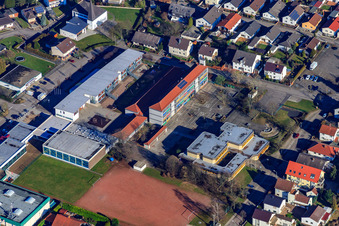 Primary school Lingenfeld, secondary school plus Lingenfeld, indoor swimming pool of the VG Lingenfeld and Goldberghalle in Lingenfeld in the state Rhineland-Palatinate, Germany