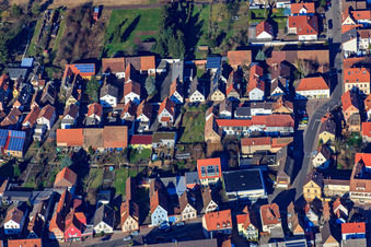 Aerial photograpy of Main Street in Lingenfeld in the state Rhineland-Palatinate, Germany