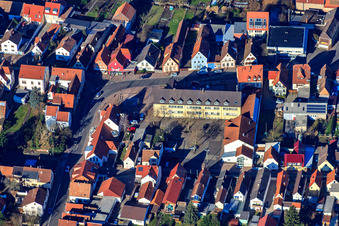 Aerial photograpy of Municipal administration Lingenfeld in Lingenfeld in the state Rhineland-Palatinate, Germany