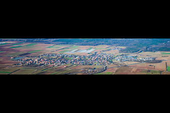 Panorama of the town area and the surrounding area in Schwegenheim in the state Rhineland-Palatinate, Germany