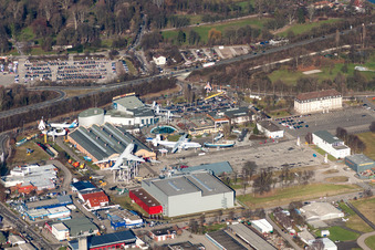 Aerial photograpy of Outdoor exhibition of airplanes and ships in the Technical Museum Speyer in Speyer in the state Rhineland-Palatinate, Germany