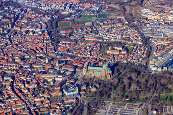 Aerial photograpy of Cathedral to Speyer from the south in Speyer in the state Rhineland-Palatinate, Germany