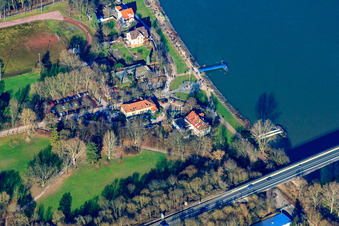Boat landing stage Speyer with restaurant & beer garden Alter Hammer, Krebs Gaststättenbetriebs GmbH on the banks of the Rhine in Speyer in the state Rhineland-Palatinate, Germany