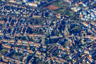 Aerial view of Memorial Church of the Protestation and Catholic Church of St. Joseph ttp in Speyer in the state Rhineland-Palatinate, Germany
