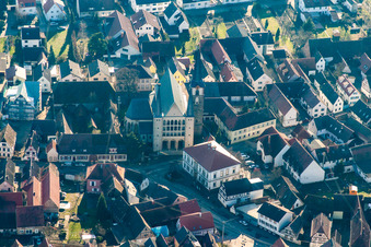 Aerial view of St. Peter and Paul in the district Geinsheim in Neustadt an der Weinstraße in the state Rhineland-Palatinate, Germany