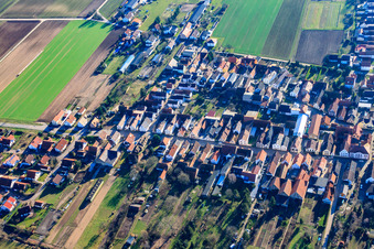 Aerial view of Main Street in Gommersheim in the state Rhineland-Palatinate, Germany